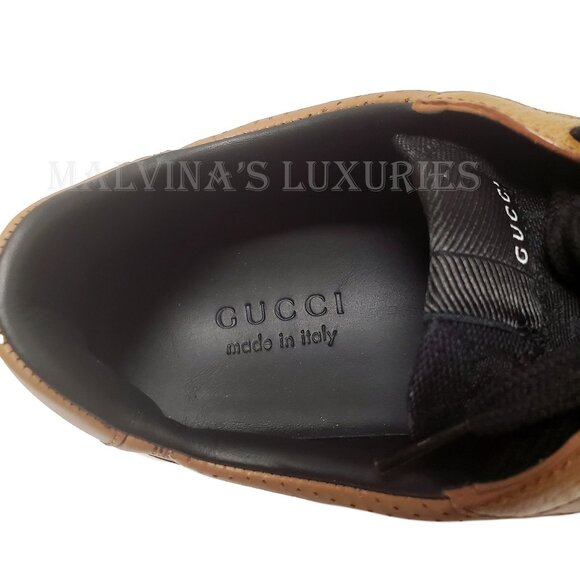 GUCCI MENS SNEAKERS BASKET GG LOGO JACQUARD BROWN LEATHER SHOES sz 10 10.5 US - Picture 12 of 15